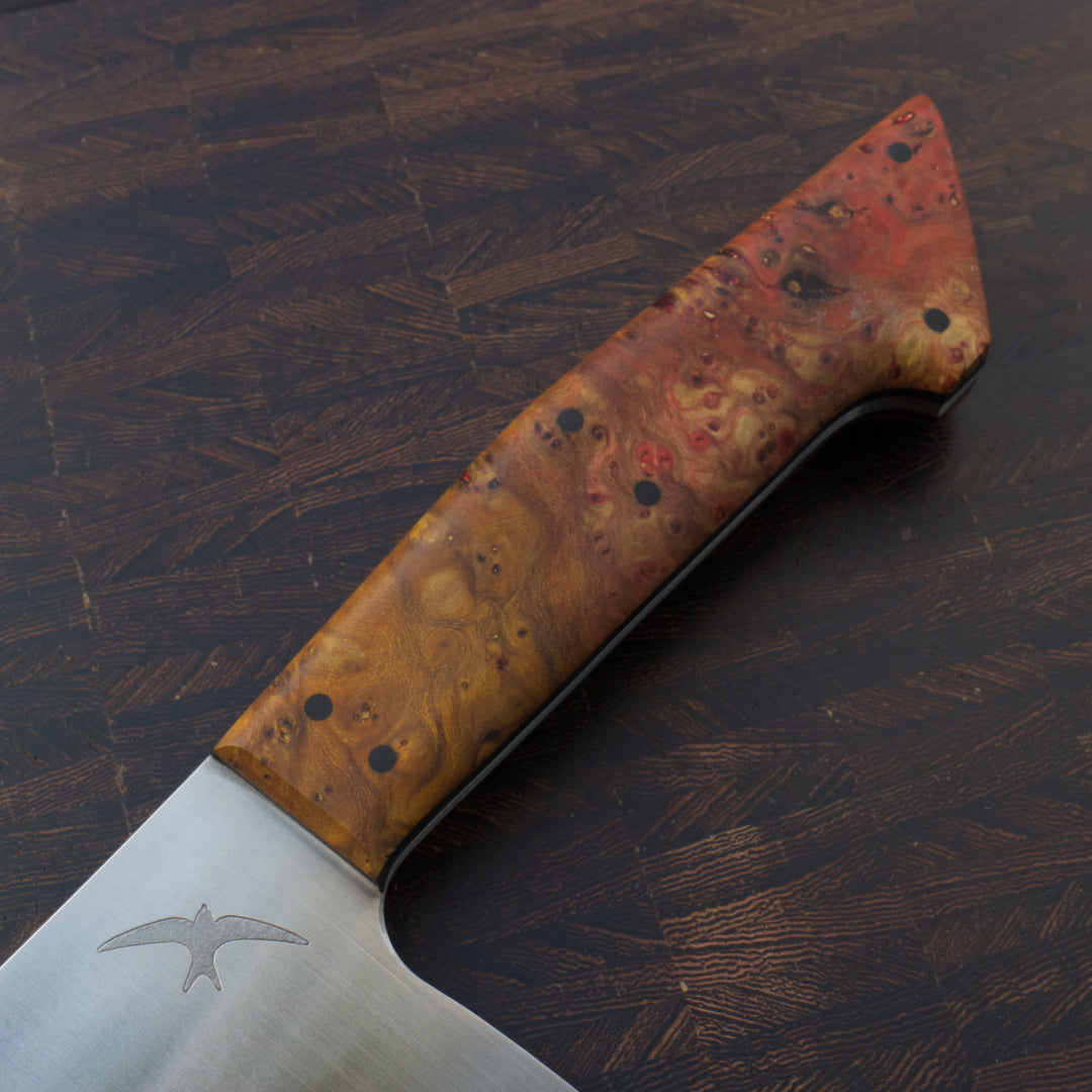 7" Nakiri AEB-L Maple Burl Red & Yellow