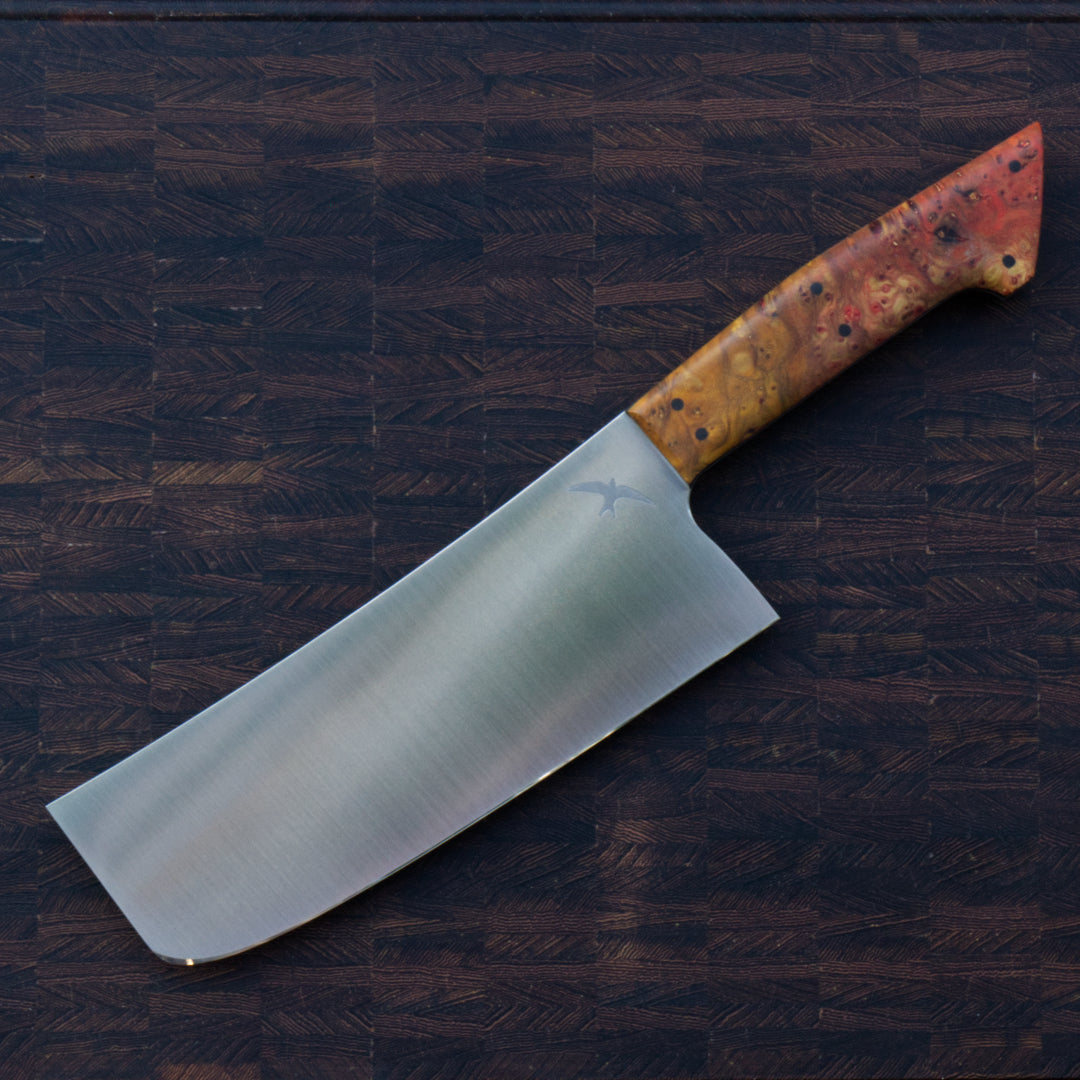 7" Nakiri AEB-L Maple Burl Red & Yellow