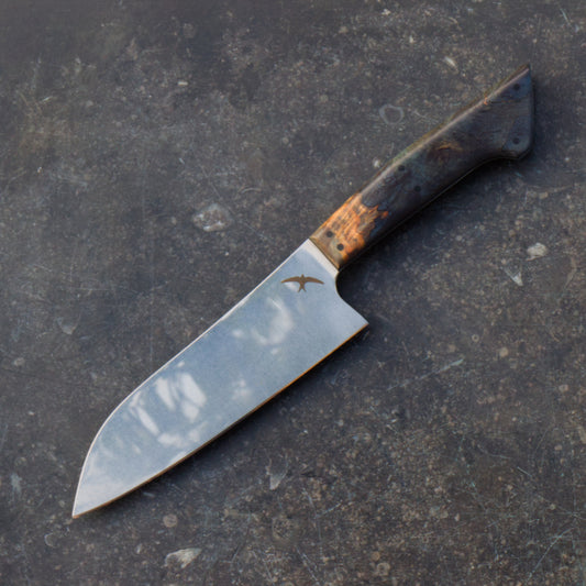 7" Santoku AEB-L Mirror-stonewash Spalted Burl Blue