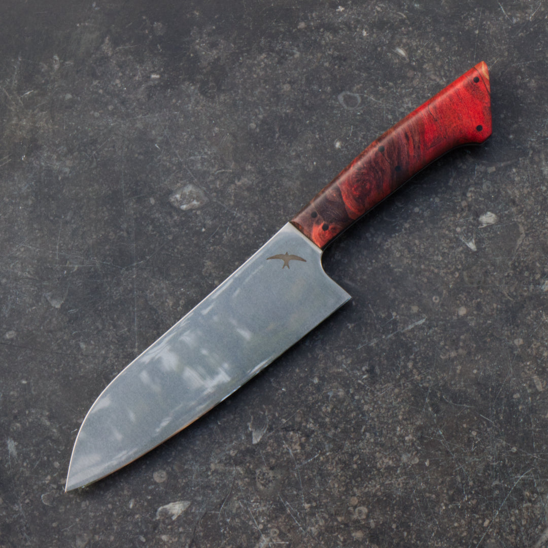 7" Santoku AEB-L Mirror-stonewash Spalted Burl Red